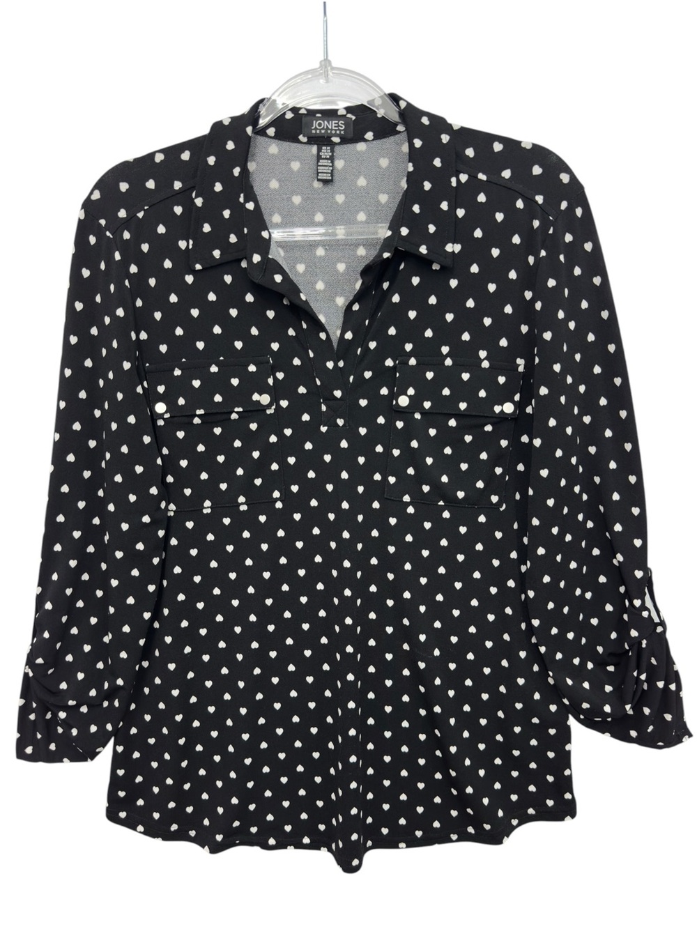 Tuxedo Thick Knit Polka Dots Hearts Popover Blouse Top